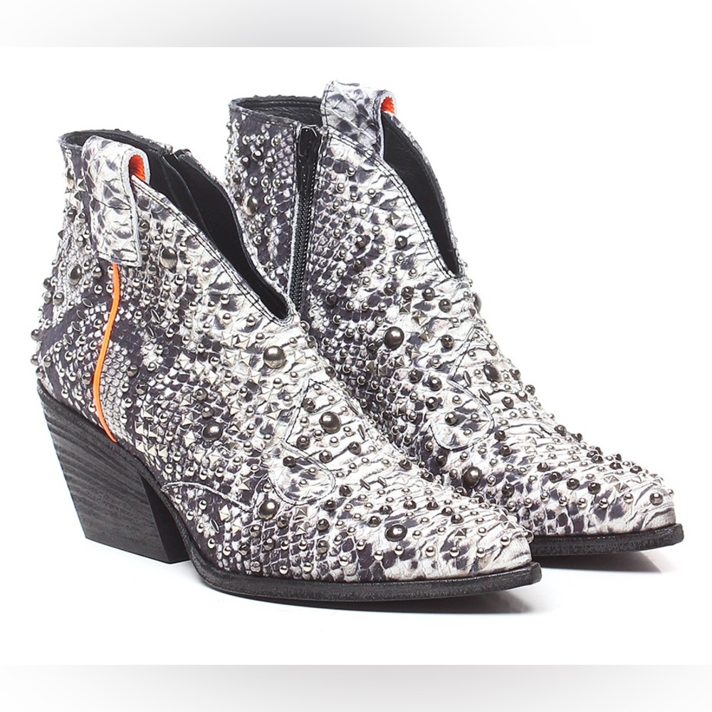 Elena Lachi Low Snakeskin Studded cowboy boots